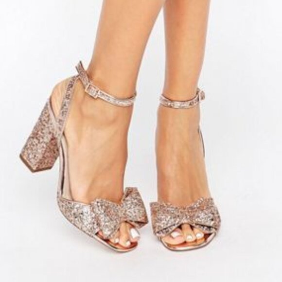 NIB ASOS HEAVEN SENT NUDE METALLIC BOW OPEN TOE HEELS SANDALS SHOES UK5 US7 - Picture 7 of 7